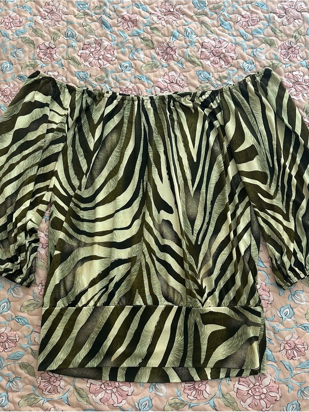 Y2K Off-The-Shoulder Green Zebra Print Gold Shimmer Women’s Top